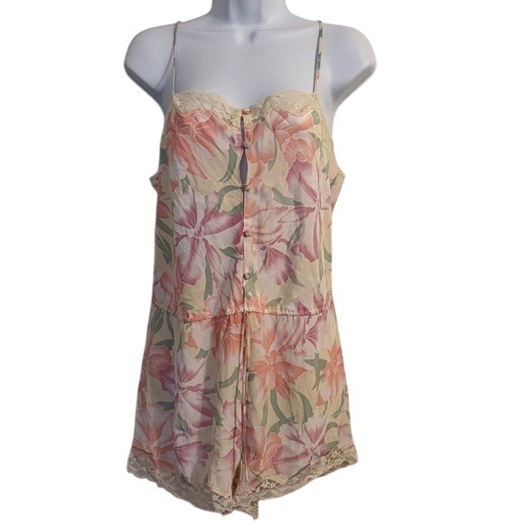 Victoria's Secret Other - Victoria's Secret Floral Lace Trimmed Romper Pajamas Women's M